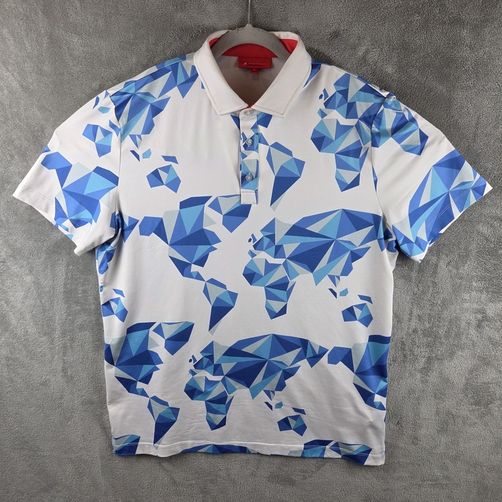 Redvanly Bond Blue White Geometric Golf Polo Shirt Men's L Performance Stretch